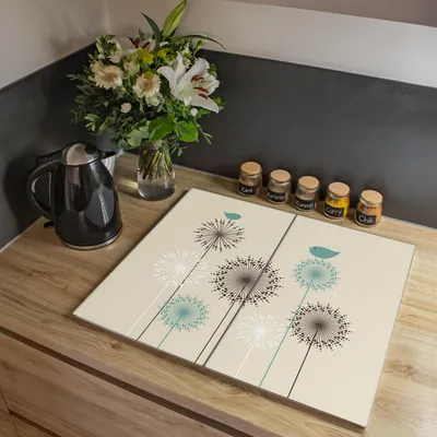 Produktbild von banjado Herdabdeckplatte zweiteilig je 30x52cm groß mit Gummi Abstandshalter, ESG Sicherheitsglas mit Motiv Kugelfontänen [HAP2 10751]