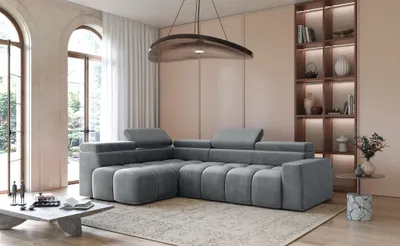 Produktbild von Ecksofa Designersofa DARCY in Stoff Salvador Grau Ottomane Links