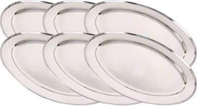 Produktbild von 6er-Set Edelstahl Servierplatte 30cm Buffetplatte Serviertablett Partyplatte