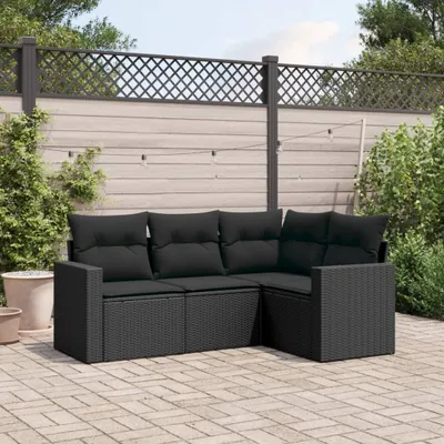 Immagine prodotto di Maison Exclusive - Set divani da giardino 4 pezzi con cuscini in polyrattan nero
