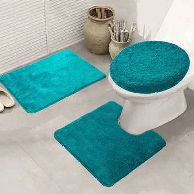 Produktbild von Topchances Duschvorhang Badezimmermatten-Set 3-teilig,Badematten rutschfeste badematte Bad küche Carpet fußmatten Decor Teppich (Grün, 50 x 80 cm)