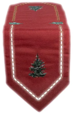 Productafbeelding van Tafelkleed met borduursel van een kerstboom met Polyester, 40 x 140 cm - rood