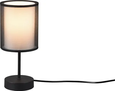 Produktbild von lightling Barto Tischleuchte 28W, Ø 28 cm, Korpus schwarz matt Metall, Stoffschirm rauchfarbig, Innenschirm weiß