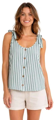 Imagen del producto de Blusa de mujer Deeluxe, a rayas, con tirantes de lazada, color verde menta y blanco, talla XS