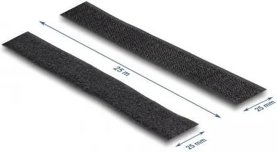 Imagen del producto de Delock: Cinta de velcro resistente, autoadhesiva, con cinta adhesiva y de pelo, de 25 metros de largo por 25 mm de ancho, color