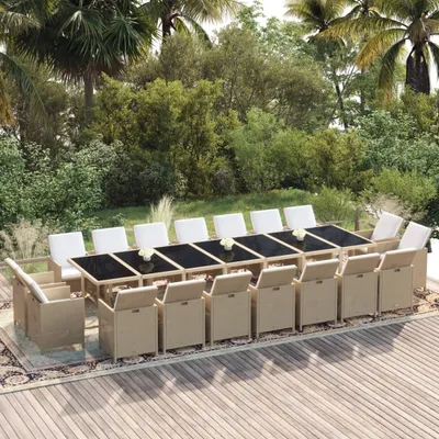 Image de The Living Store Ensemble de jardin 19 pièces avec coussins en polyrotin beige