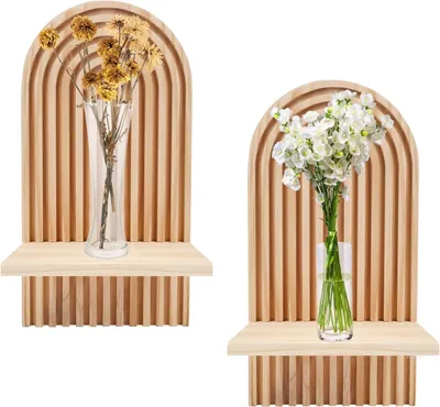 Produktbild von Wandregale Holz Boho Wanddekoration für Kinderzimmer und Pflanzenregal - Set von 2 (Natur)