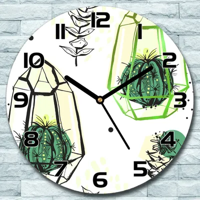 Produktbild von Wanduhr aus Glas Rund fi 30 Kaktus Abstraktion Quarz Deko Schlafzimmer Büro