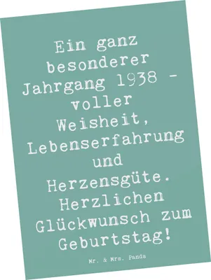Produktbild von Mr. & Mrs. Panda Postkarte Spruch 1938 Geburtstag - Meeresbrise - Geschenk, Glückwunsch, Jahr, besondere Menschen, Grußkarte, Postkarten, Ansichtskarten, Jahrgang
