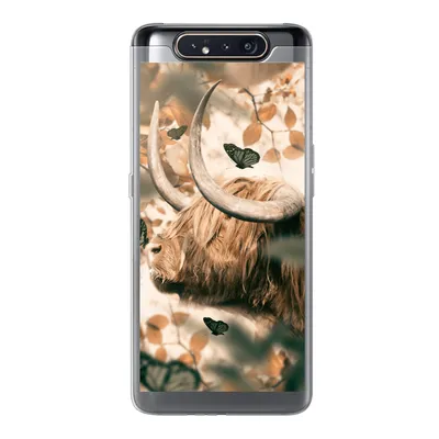 Produktbild von MuchoWow® Handyhülle Schutzhülle Hülle für Samsung Galaxy A80 Schottische Highlander - Schmetterlinge - Blätter Silikon Softcase Handy Hülle - Schutzdeckel