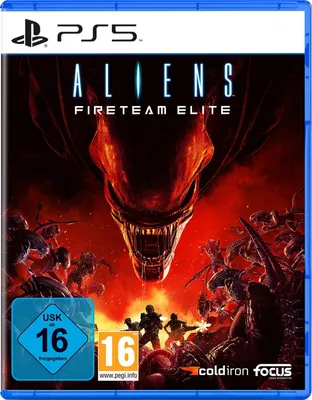 The image shows the game box art for Aliens: Fireteam Elite for PlayStation 5.