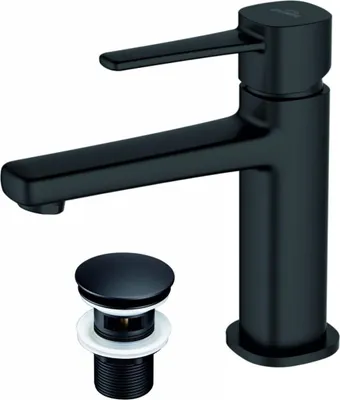 Immagine prodotto di #Invena Miscelatore per lavabo nero con tappo a click-clack