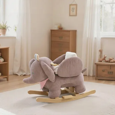 Produktbild von Schaukeltier Elefant mit Tiergeräuschen, Schaukelpferd, Holzrahmen Pappelholz, Braun | 65 x 32 x 49 cm | für Kinder ab 1,5 Jahren | bis 3 Jahre