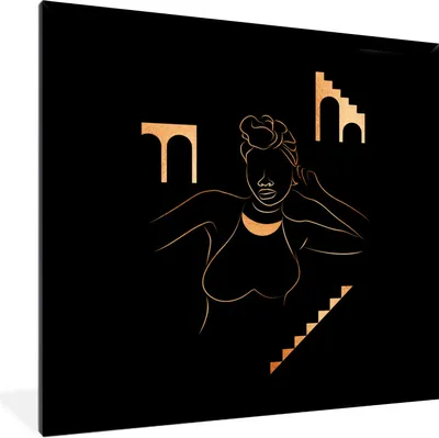 Produktbild von MuchoWow® Gerahmtes Poster Frau - Gold - Schwarz - Strichzeichnung 40x40 cm - Poster mit Schwarzem Bilderrahmen Wandposter Rahmen Foto Bilder - Mit Rahmen - Wanddekoration Schlafzimmer