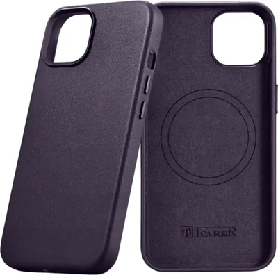 Produktbild von Icarer Case Ledertasche mit Magsafe für Iphone 14+ Dunkel Lila