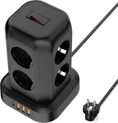 Produktbild von 8 Fach Mehrfachsteckdose 4 USB Steckdosenleiste Kabel 1.8m Mehrfachsteckdose