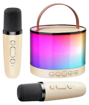 Zdjęcie produktu dla Verk 27503, głośnik Bluetooth karaoke, 2 mikrofony bezprzewodowe, kolor beżowy