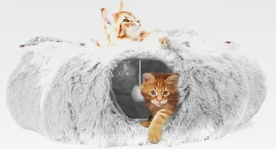 Produktbild von Katzentunnel – Tunnel für Katzen Rund mit Schlafplatz & Bed – Katzentunnel XXL Große Katzen – Donut Rascheltunnel aus Plüsch – Cat Tunnel