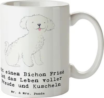 Produktbild von Mr. & Mrs. Panda Kaffeetasse Bichon Frisé Freude - Weiß - Geschenk, Becher, Tasse, Hunderassen Beschreibung, hypoallergen, Kaffeebecher, Charakter, Kuscheln, weiße Hunde