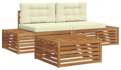 Image de vidaXL Ensemble de canapés d'extérieur avec coussins 3 pièces Nature et Crème