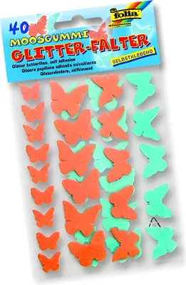 Produktbild von folia 23793 Moosgummi Glitter Sticker Schmetterlinge, 40 Teile, selbstklebend, orange/blau (1 Packung)
