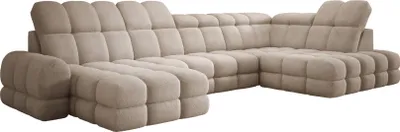 Image de DomoHome Canapé d'angle Tollo Beige Tissu Anthologie Côté droit 400x217x105 cm, Canapé en U avec fonction sommeil, Tiroir de lit 120x85x17 cm, Réglable électriquement