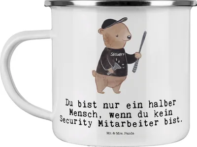 Produktbild von Mr. & Mrs. Panda Teetasse Security Mitarbeiter Herz - Weiß - Geschenk, Haferl, Emaille Tasse, becher, Pott, Teebecher