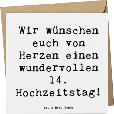 Produktbild von Mr. & Mrs. Panda Grußkarte Spruch 14. Hochzeitstag Elfenbeinhochzeit - Weiß - Geschenk, Ehe, Jubiläum, Meilenstein, doppelkarte, Glückwunschkarte, Heirat, Heiraten