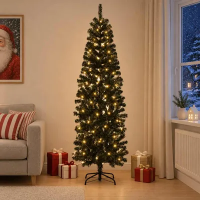 Productafbeelding van Kunstmatige slanke kerstboom 210 cm 300 LED's Warmwit