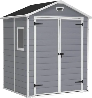 Produktbild von Dmora Gartenhaus Cranbrook 185x152x226h cm Grau, Wetterfest mit Fenstern