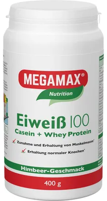 Produktbild von MEGAMAX Nutrition Eiweiß 100 Pulver Himbeer-Geschmack, 400 g Pulver