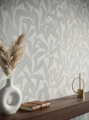 Newroom Vliestapete Elvara Grau Blätter, Wohnbeispiel
