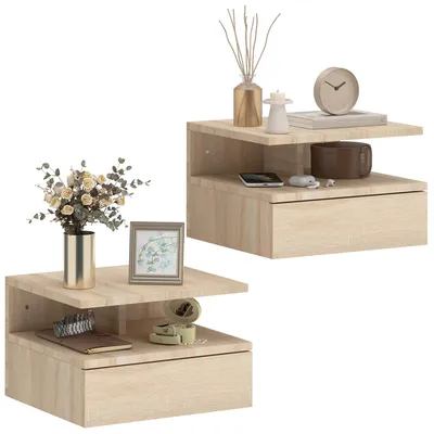 Produktbild von Set aus 2 Wandnachttischen mit Schublade, 35 x 32 x 22,5 cm, Eiche