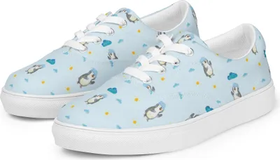 Produktbild von Mr. & Mrs. Panda Damenschuhe Pinguin Duschen Größe 40 - Blau - Geschenk, Stoffschuhe Damen, Sportschuhe, Singen, Duschkonzert, Baden, Sneaker, Neustart, Halbschuhe