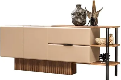 Produktbild von Anrichte Sideboard Holzschrank Kommode Schrank Holz Beige Moderne