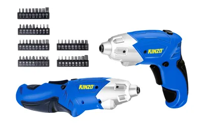 Zdjęcie produktu dla Wkrętarka akumulatorowa Kinzo Wkrętarka elektryczna z zestawem bitów 54 bity, w tym gniazdo szczelinowe, Torx, Phillips, Pozidriv i gniazdo sześciokątne
