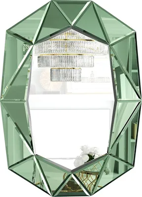 Produktbild von Lustro ścienne WISFOR duży diamentowy wzór, zielone lustro łazienkoweReplika acyjne lustro ścienne, szklane lustro do łazienki, salonu, przedpokoju 100×72 cm
