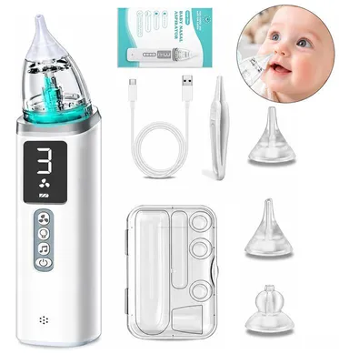 Produktbild von Elektrischer Nasensauger für Babys und Kinder, 3 Saugstufen, USB-aufladbar, mit 3 Aufsätzen und Aufbewahrungsbox