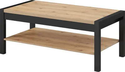 Image de Table basse TIVORA – Rectangulaire 120x60 cm – Chêne et noir – Avec plateau de rangement