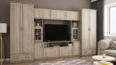 Produktbild von Meblast | Tajga Wohnwand; Helles Sonoma - Premium Beschläge | Möbel, Modern, Qualität TV-Möbel, Große Anbauwand, Schrankwand, Wohnzimmer-Set, Sonoma Eiche