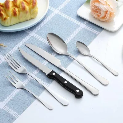 Produktbild von DigiRigi® 36-teiliges Edelstahl-Besteckset für 6 Personen mit Steakmessern, Messer-Gabel-Löffel, hochglanzpoliert, spülmaschinenfest