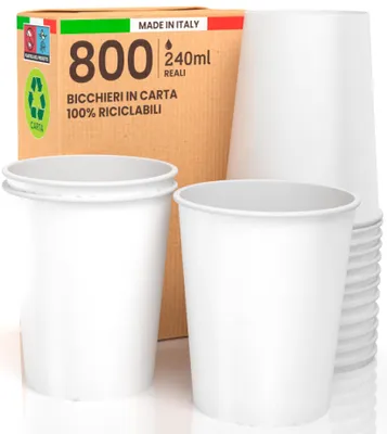 800 Pappbecher 240 ml weiß Einwegbecher für heiße Getränke
