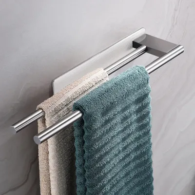Produktbild von Doppelter Handtuchhalter ohne Bohren - Edelstahl, Selbstklebend, Wandmontage, Geeignet für Badezimmer und Küche