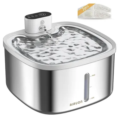 Productafbeelding van Kattenfontein, draadloos, 3,5 liter, roestvrij staal, ultrasstil, met sensor, timerfunctie, werkt op batterijen, met 2 filters