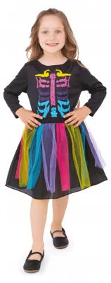 Produktbild von PartyPal Farbenfrohes Skelett Kostüm Kleid Mädchen Halloween