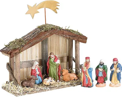 Image de Crèche de Noël (10 pièces) avec figurines en porcelaine peintes à la main