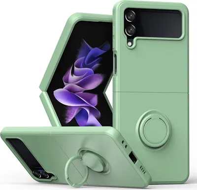 Produktbild von Samsung Z Flip 4 Handyhülle, Ring Halter Ständer Kratzfeste Weiche Silikon schutzhülle für Samsung Galaxy Z Flip 4 5G Türkis