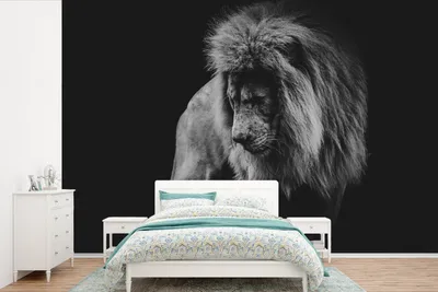 Produktbild von MuchoWow® Fototapete für Wohnzimmer oder Schlafzimmer Wandtapete Vinyl Motivtapete Löwen - Porträt - Schwarz - Weiß - 390x260 cm - Papiertapete
