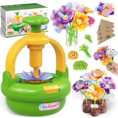 Produktbild von Blumenstrauß Bastelset für Mädchen 4-8 Jahre - DIY Blumenmaschine mit Vase | Stoffblumen gestalten