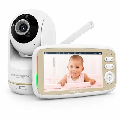 Produktbild von Vulpes Goods Babyphone mit Kamera, Babyphone mit Geräuscherkennung, 5" FULL HD Bildschirm, Ferngesteuert, Infrarot-Nachtsichtkamera